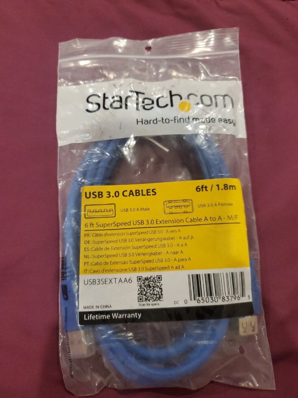StarTech USB3SAA6BK 6 ft Blue SuperSpeed USB 3.0 (5Gbps) Cable A to A - M/M